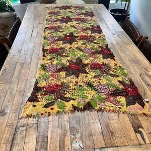 Sete Di Jaipur 100% Wool Woven Colorful Floral Scarf Wrap 70 x 25" Boho